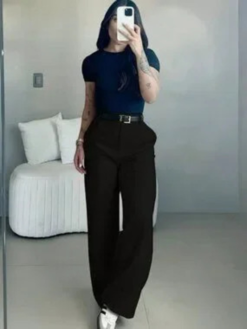 ZARA Black Casual Women's High Waist Slim Fit Wide Leg Pants